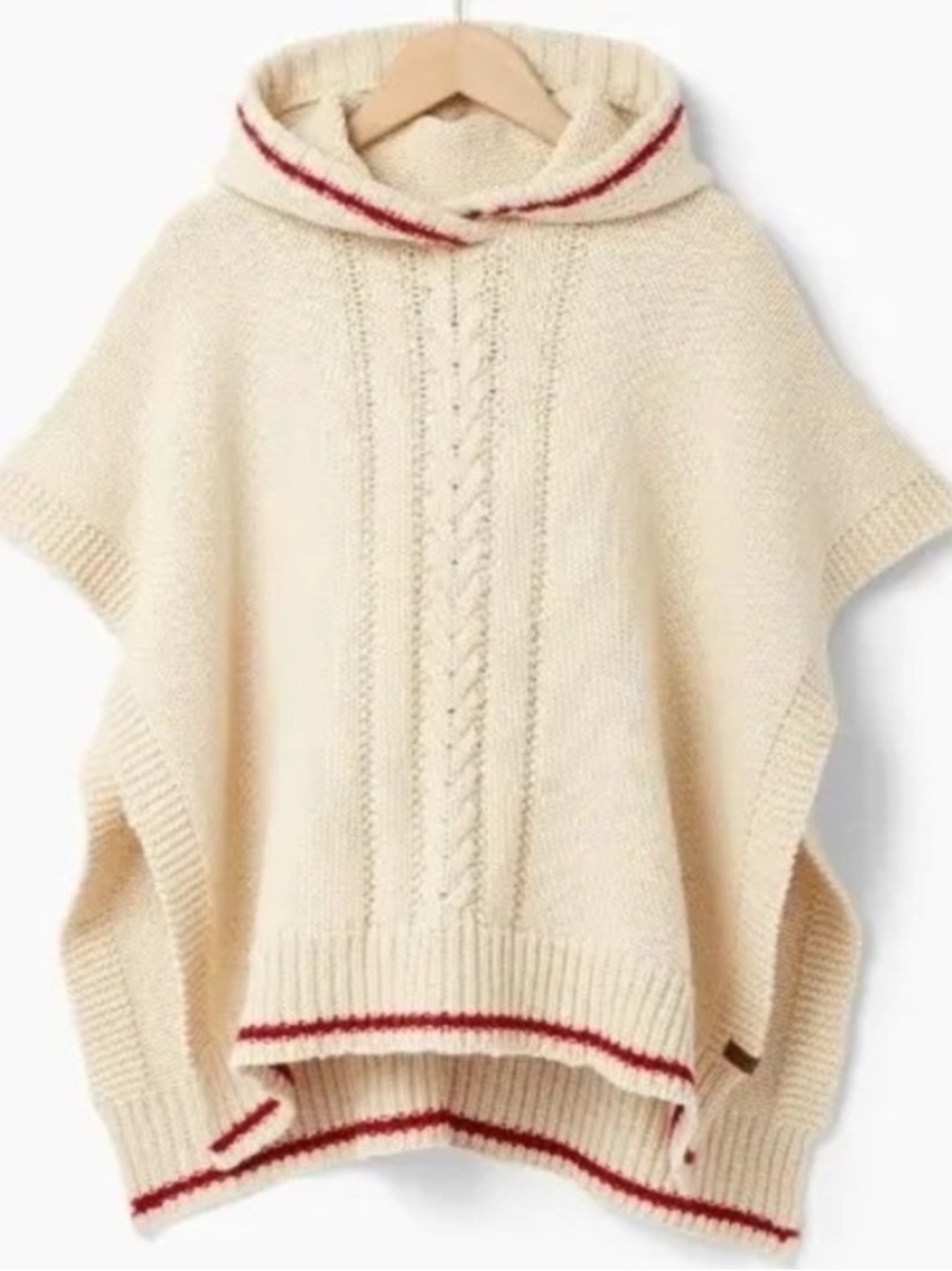 Roots Kids Cream Hooded Cable-Knit Poncho [L]